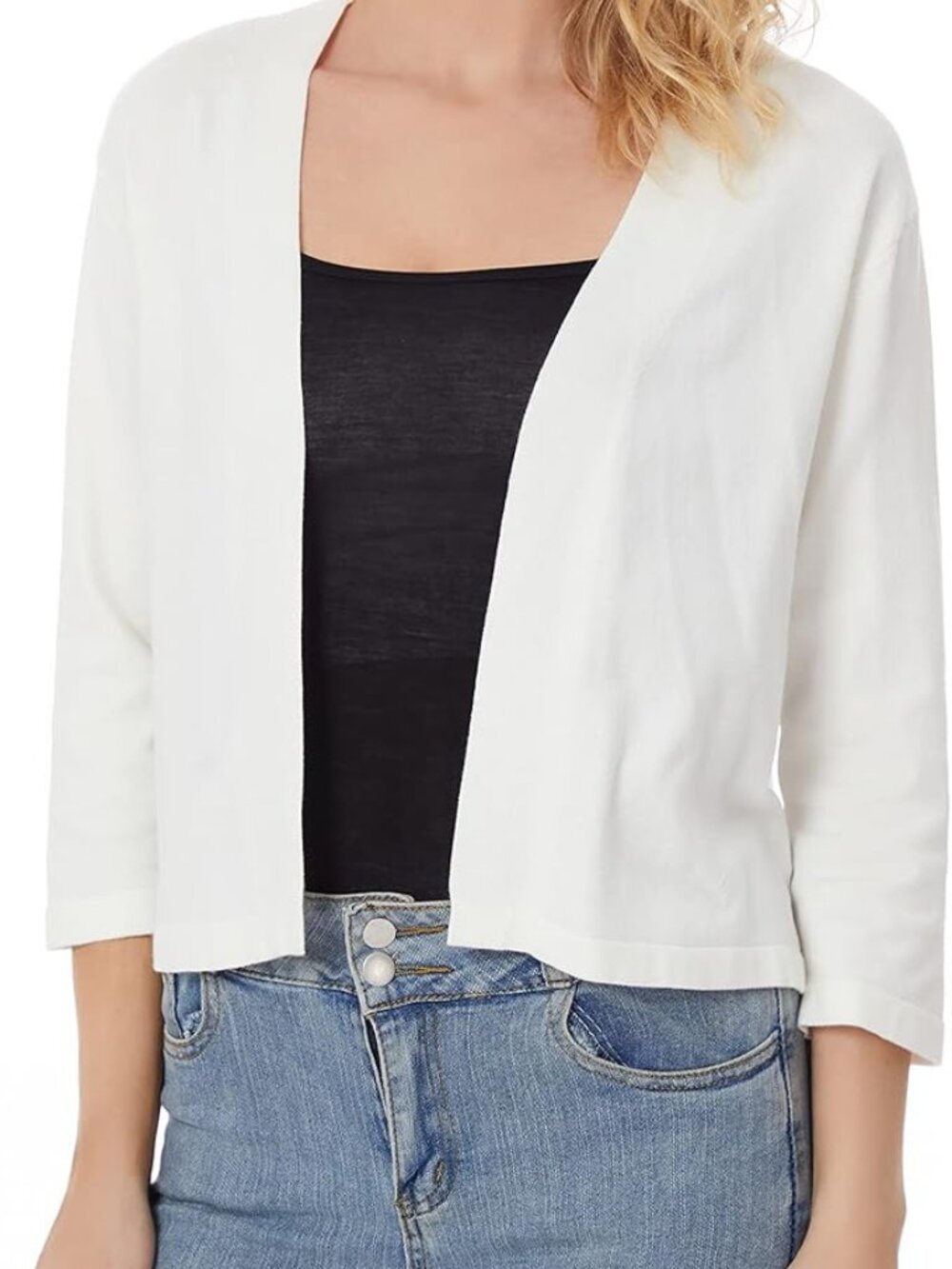 Women's 3/4 Sleeve Shrugs Lightweight Open Front Cropped Cardigan Tops 2XL